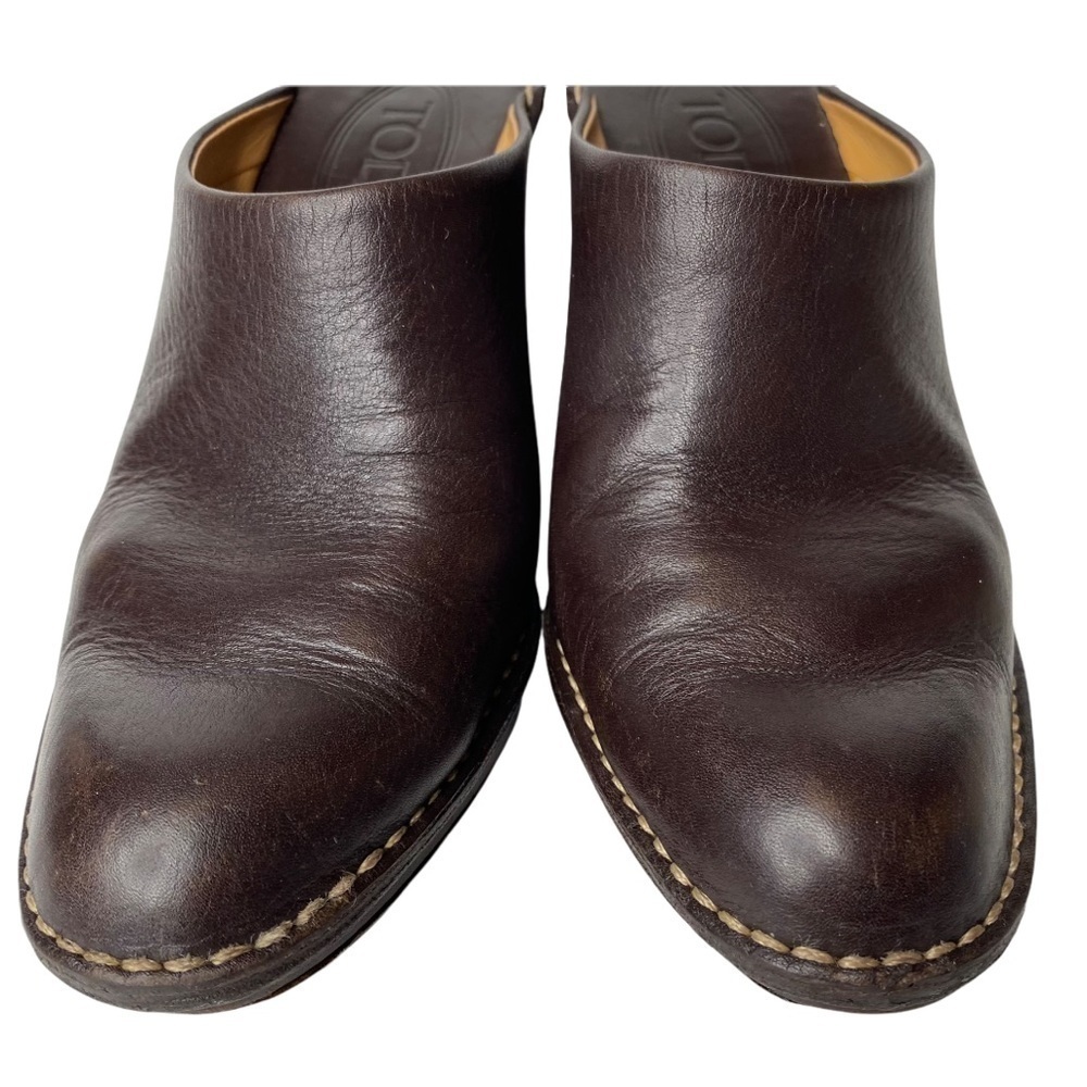 Tod’s Brown Leather Heel Mules. Size 37 1/2 - Picture 3 of 11